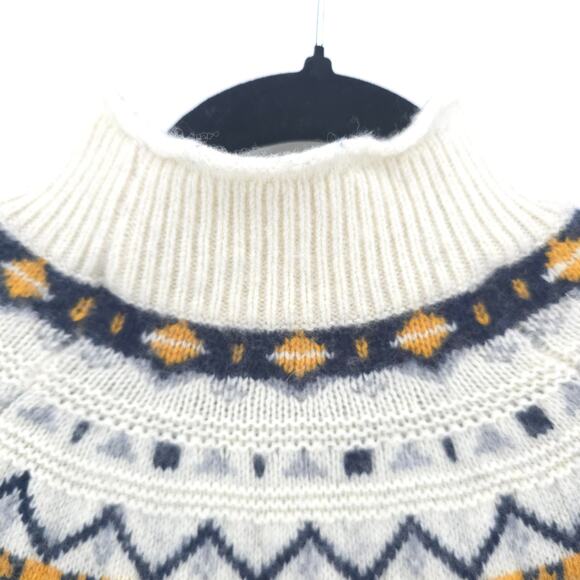 J.Crew Womens Ivory & Blue Rolled Hemline Mock Neck Nordic Lambs Wool Sweater S - Picture 4 of 11